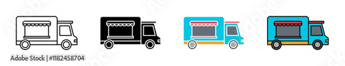 Food truck icons set in black filled and stroke line style