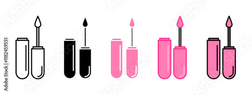 Lip gloss icons set in black filled and stroke line style