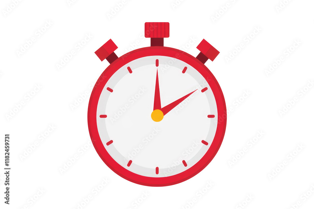 Red stopwatch showing time, isolated on white background. Simple flat design. background removed Red stopwatch showing time, isolated on white background. Simple flat design. background removed