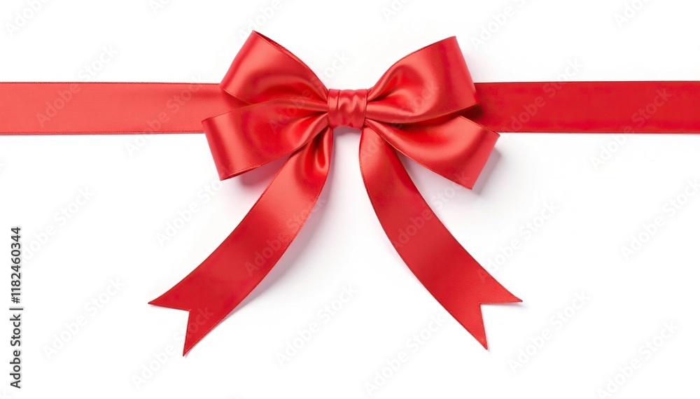 Red ribbon with bow and tails isolated on white background with clipping path, textile, embellishment Red ribbon with bow and tails isolated on white background with clipping path, textile, embellishment