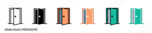 Open door icons collection in black and blue colors