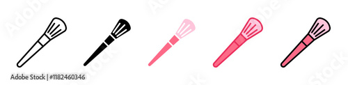 Makeup brush Icons vectors. black solid and liner versions