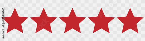  Five star rating, 5 (five) stars, customer quality symbol, vector product rating review flat icon, Star icon. Vector yellow isolated five stars. Customer feedback concept. eps10