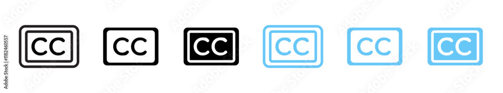 Closed caption icons collection in black and blue colors Closed caption icons collection in black and blue colors
