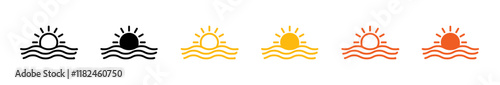 Sunrise icons in black and blue set