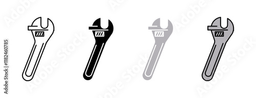 Adjustable wrench icons vector set for UI designs