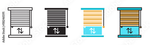 Jalousie icons collection in black and blue colors