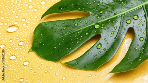 A green leaf with water droplets on it