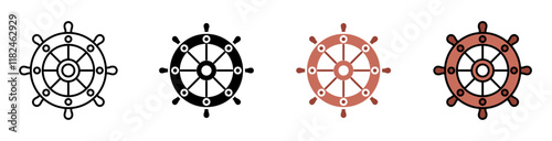 Ship wheel icons collection in black and blue colors