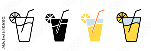 Lemonade Icons vectors. black solid and liner versions