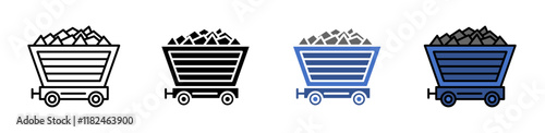 Trolley with coal icons vector set for UI designs