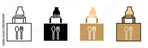 Take away food icons set in black filled and stroke line style