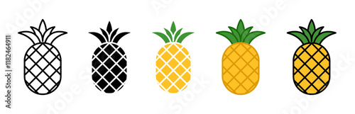 Pineapple icons set in black filled and stroke line style