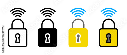Smart lock icons set in black filled and stroke line style