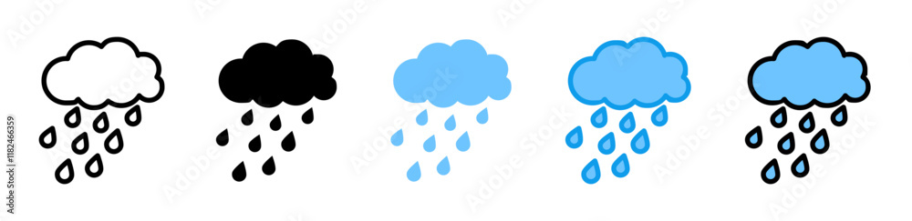 Rainy icons collection in black and blue colors Rainy icons collection in black and blue colors
