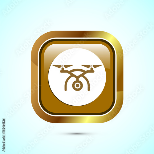 Drone icon design illustration. Drone quadrocopter logo sign symbol, Gold color square button design