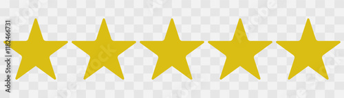  Five star rating, 5 (five) stars, customer quality symbol, vector product rating review flat icon, Star icon. Vector yellow isolated five stars. Customer feedback concept. eps10