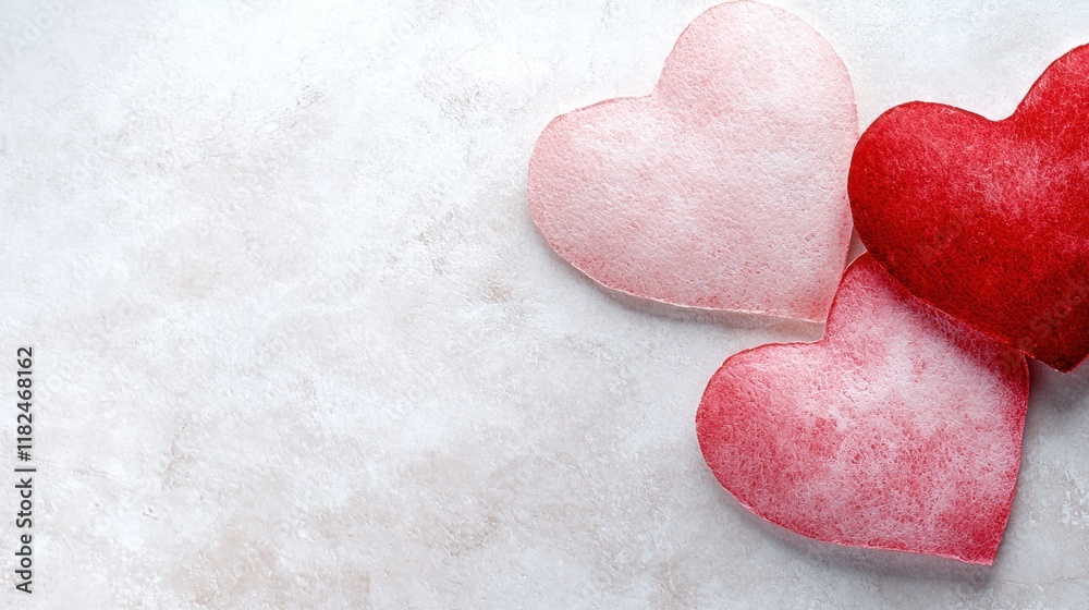 Obraz premium Two red and pink paper hearts on a white surface