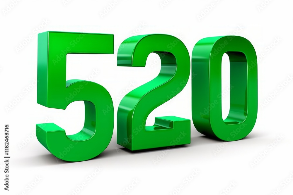 Green number 520 3d illustration sign on white background. Green number 520 3d illustration sign on white background.