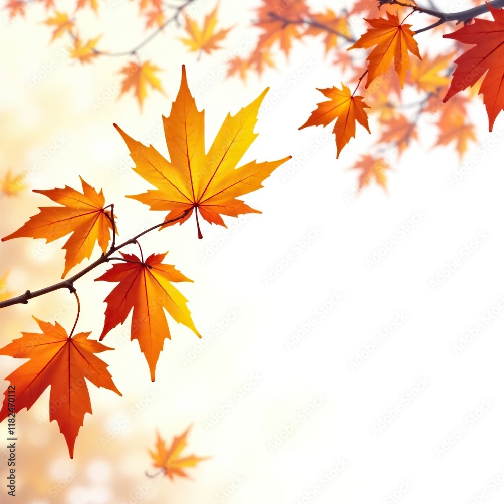 Falling amber leaves drift gently in the breeze isolated on a white background, foliage, falling leaves, wind Falling amber leaves drift gently in the breeze isolated on a white background, foliage, falling leaves, wind