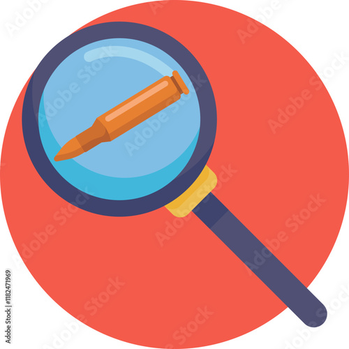 A gun bullet under the magnifying glass, symbolizing in-depth forensic investigation and the scrutiny of ballistic evidence in criminal cases.