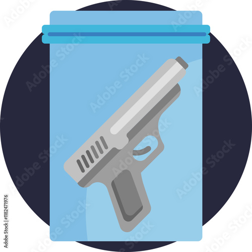 A gun placed inside a clear plastic bag, symbolizing the proper collection and preservation of firearm evidence at a crime scene for investigation and analysis.
