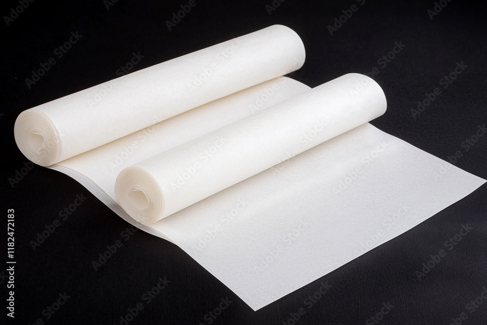 Fototapeta premium White parchment paper rolls on a dark surface