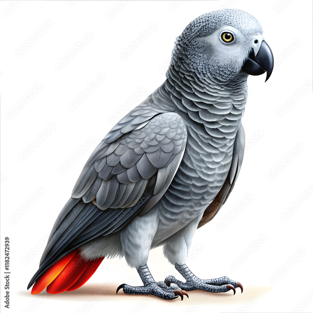 Fototapeta premium A beautiful grey parrot on white background 