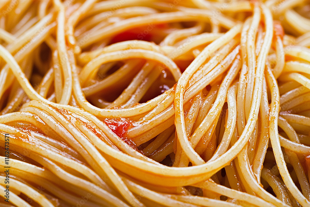 Spaghetti intertwined with sauce suspended in air Spaghetti intertwined with sauce suspended in air