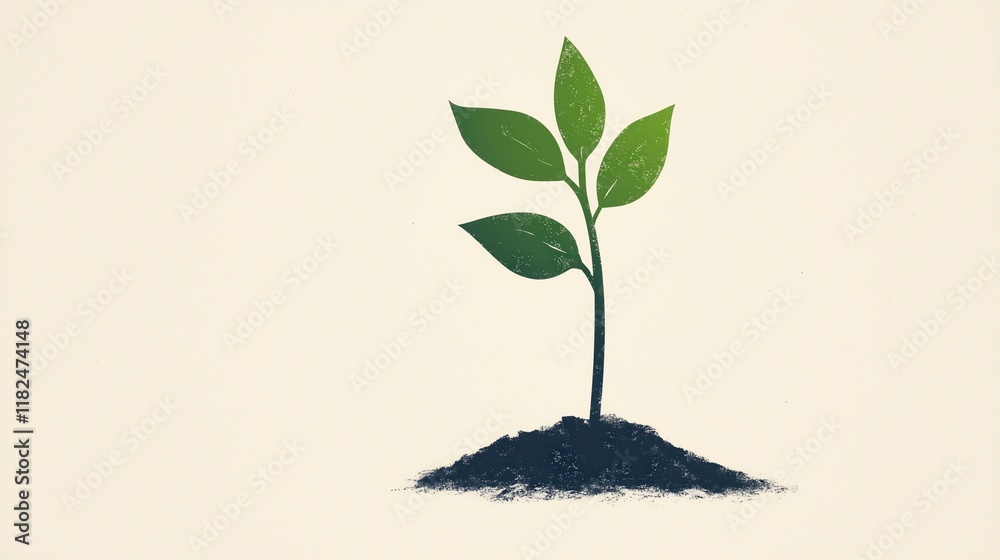 Minimalist Line Art of Young Plant Sprout with Leaves in Simple Design for Nature and Growth Concepts