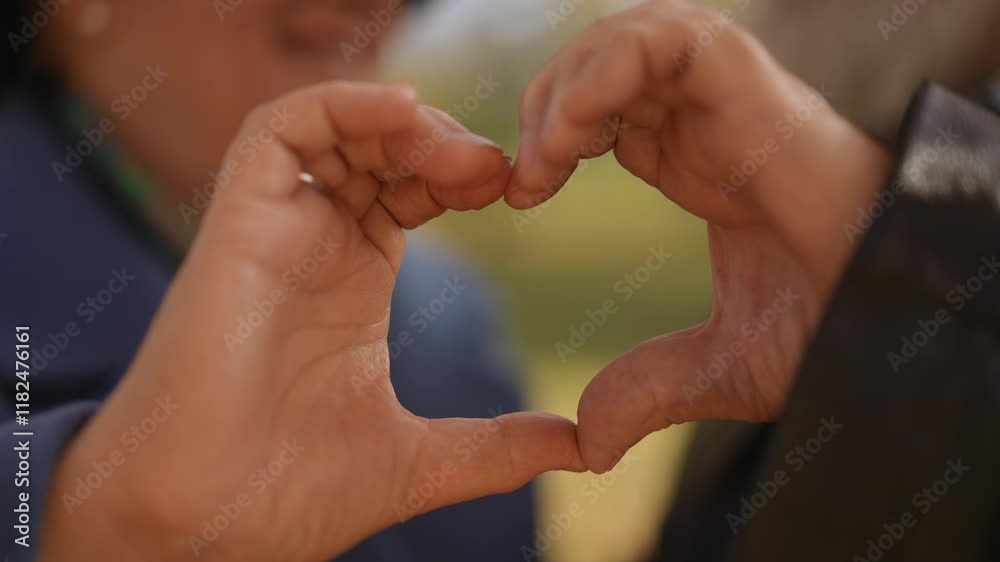 Close-up of an elderly couple hands forming a heart shape, symbolizing love and unity. This romantic gesture is a heartfelt expression of affection, perfect for Valentine s Day themes. Soft focus Close-up of an elderly couple hands forming a heart shape, symbolizing love and unity. This romantic gesture is a heartfelt expression of affection, perfect for Valentine s Day themes. Soft focus