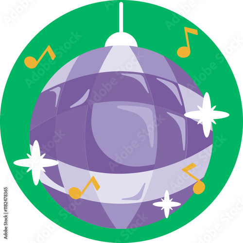 A glimmering disco ball with sparkling facets, suspended in mid-air, radiating colorful reflections.