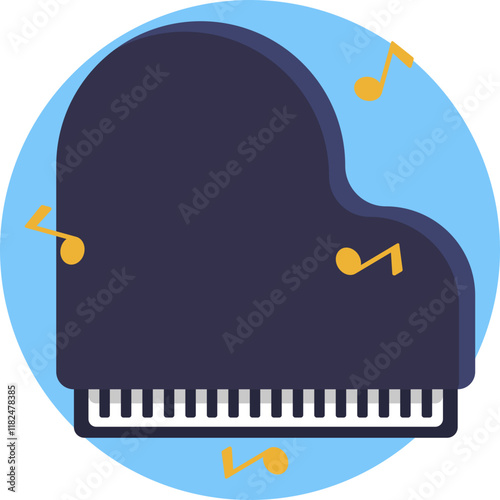 A sleek, black grand piano with polished keys, exuding a smooth, elegant vibe perfect for soulful jazz melodies.