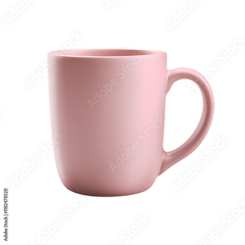 Matte pastel pink coffee mug with a soft rounded shape isolated on the transparent background. photo