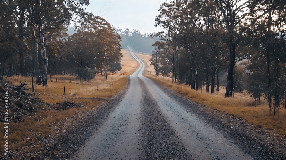 Winding Country Road Through Autumnal Woods