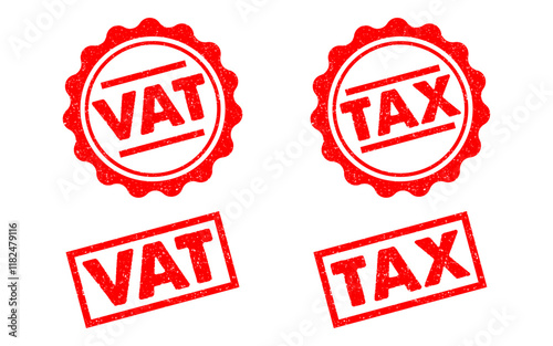 VAT TAX ink rubber stamps red seal badge grunge effect tag vignette government charge income permited product finance business