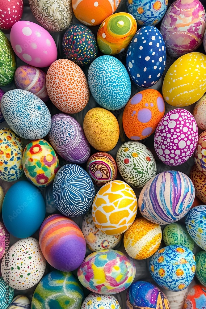 Colorful patterned easter eggs display: vibrant and creative designs Colorful patterned easter eggs display: vibrant and creative designs