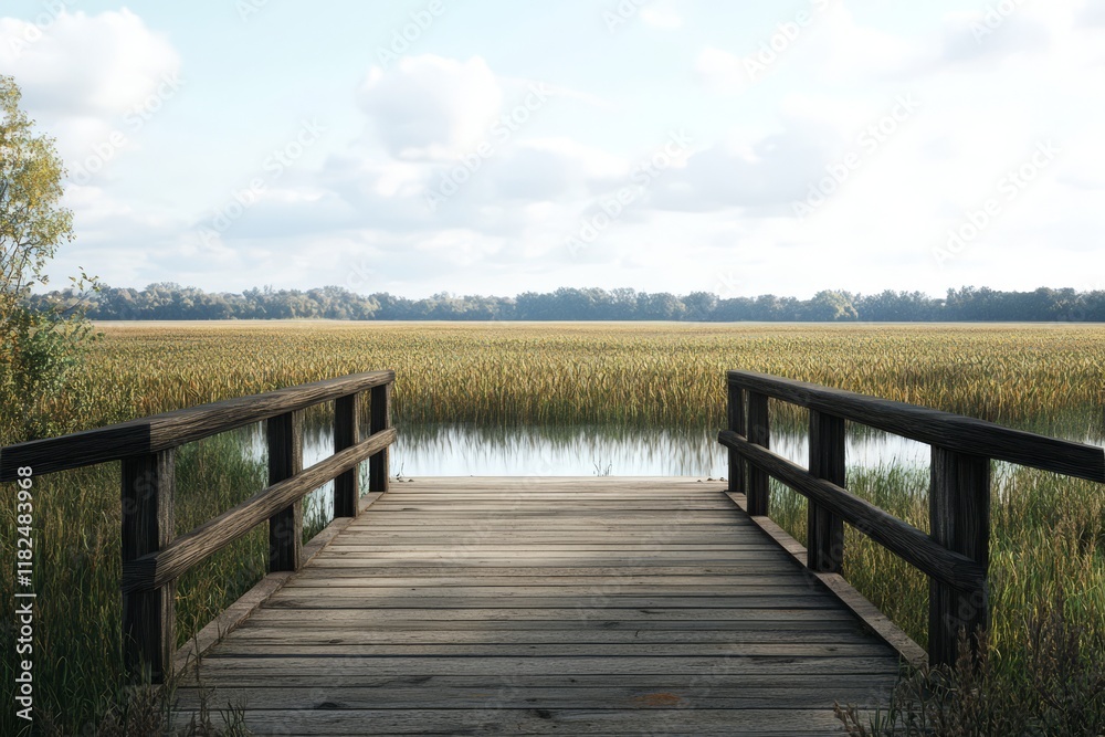 Naklejka premium Scenic Pier Overlooking Crop Fields