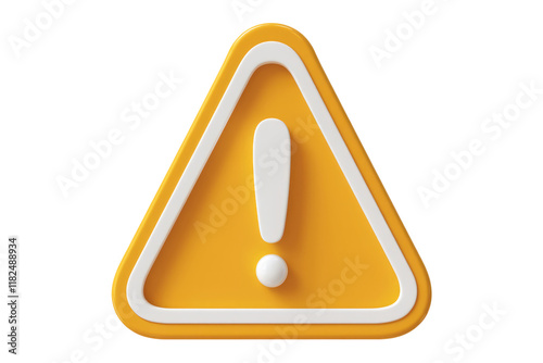 3D render of a yellow triangular warning sign with an exclamation mark, indicating caution or alert. background removed