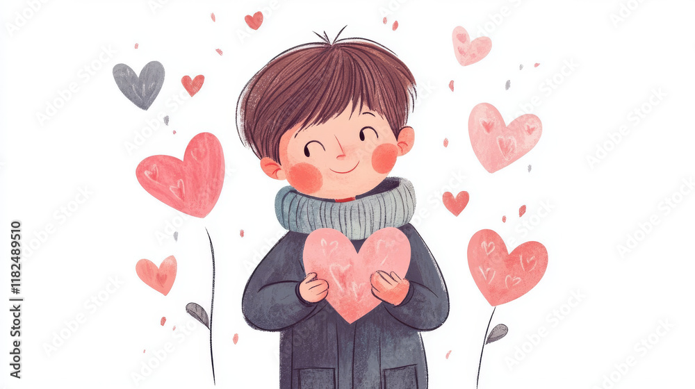 Boy with hearts. Doodle vector illustration. Valentine's Day card Boy with hearts. Doodle vector illustration. Valentine's Day card