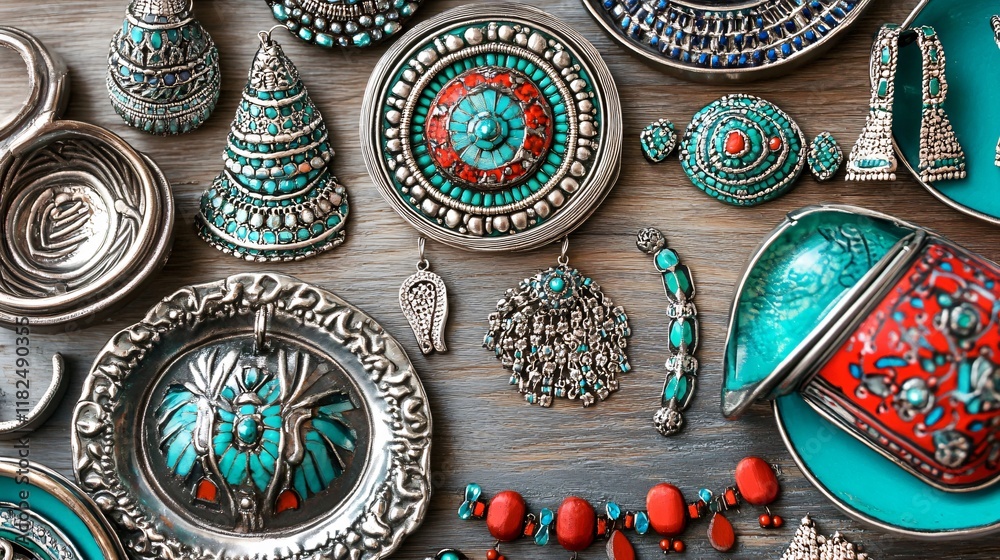 Fototapeta premium Stunning Turquoise & Silver Ethnic Jewelry Collection