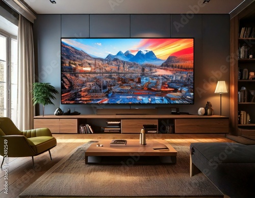 modern living room interior with flat screen tv photo