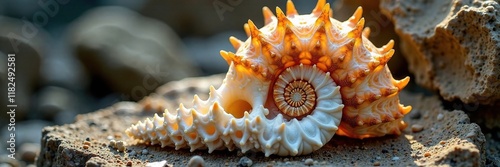 Fragment of Nautilidae shell with intricate spires, shells, fossilized, nautiluses photo