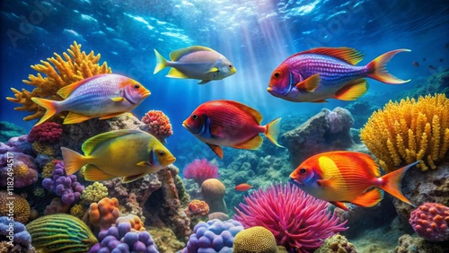 Colorful Underwater Scene with Tropical Fish and Coral photo