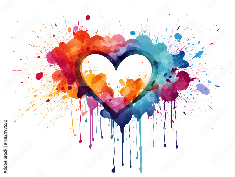 Fototapeta premium Abstract colorful heart with splashes on white background