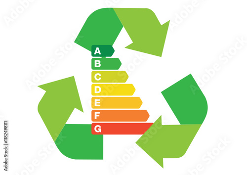 Environmental Certification Energy Classification Scale Efficiency Class Consumption with Green Recycle Icon