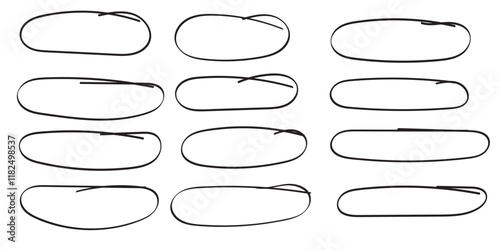 Ellipse Circle Doodle Hand drawn oval. Highlight circle frame. Ellipse in doodle style. Vector illustration isolated on white background.