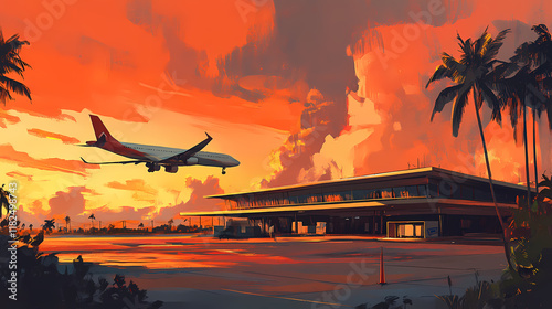 Airport of the city of mornington island. Morningtide. Illustration photo