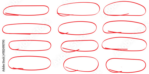 Ellipse Circle Doodle Hand drawn oval. Highlight circle frame. Ellipse in doodle style. Vector illustration isolated on white background.