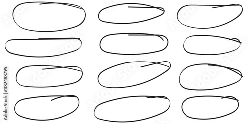 Ellipse Circle Doodle Hand drawn oval. Highlight circle frame. Ellipse in doodle style. Vector illustration isolated on white background.
